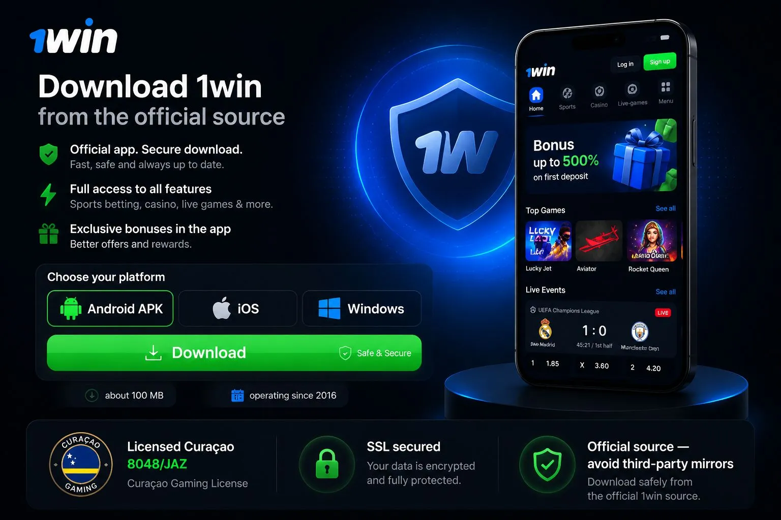 Safe 1Win app download from the official source